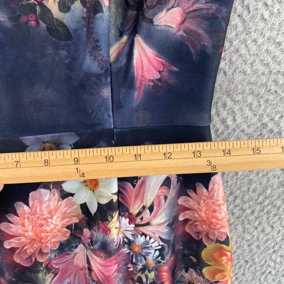 Betsey Johnson Dress Womens 4 Navy Multi Floral Sheath Scuba Career Cap Sleeve - Picture 10 of 12